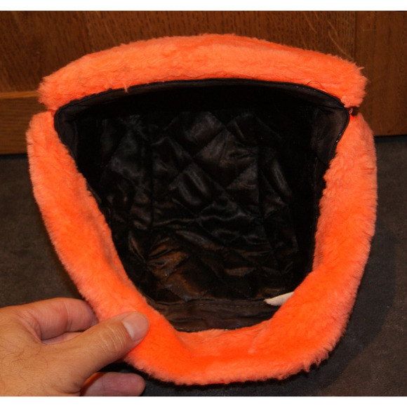 Vintage 70s 80s Trapper Hat Cap Medium Aviator Orange Vinyl Faux Fur USA Made - Picture 7 of 8